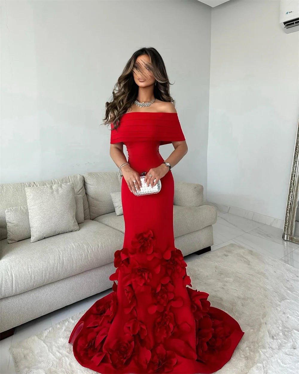 Mila Off the Shoulder Mermaid Sexy Customized Prom Dresses 3D Flower  Party Dress Court Train Floor-Length Evening Dresses 2025