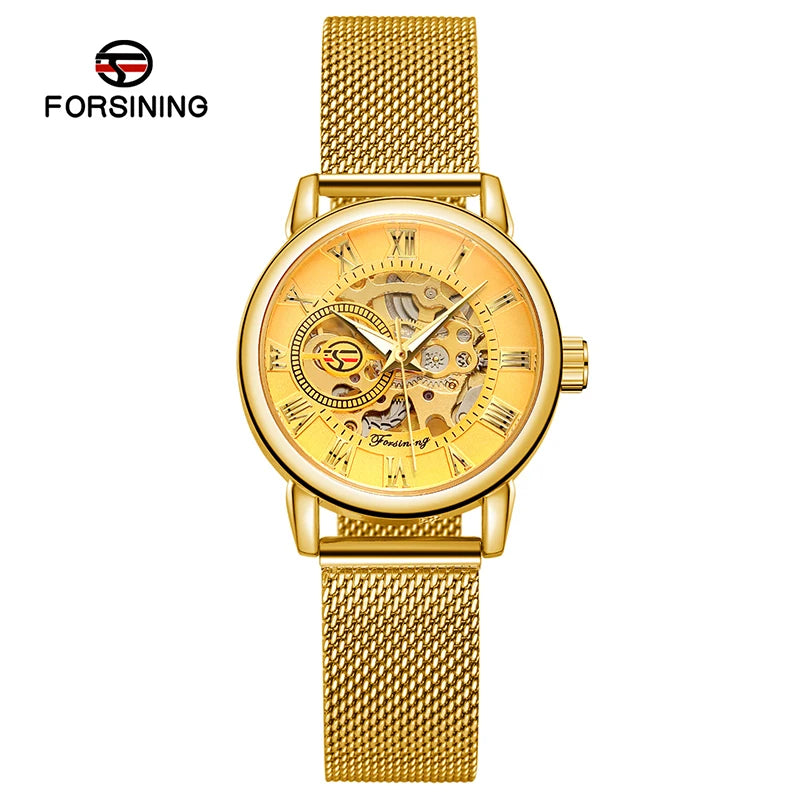 Reloj Mujer FORSINING Fashion Woman Watch Mechanical Automatic Movement Wristwatch Mesh strap Band Female Mechanical Watch Hot