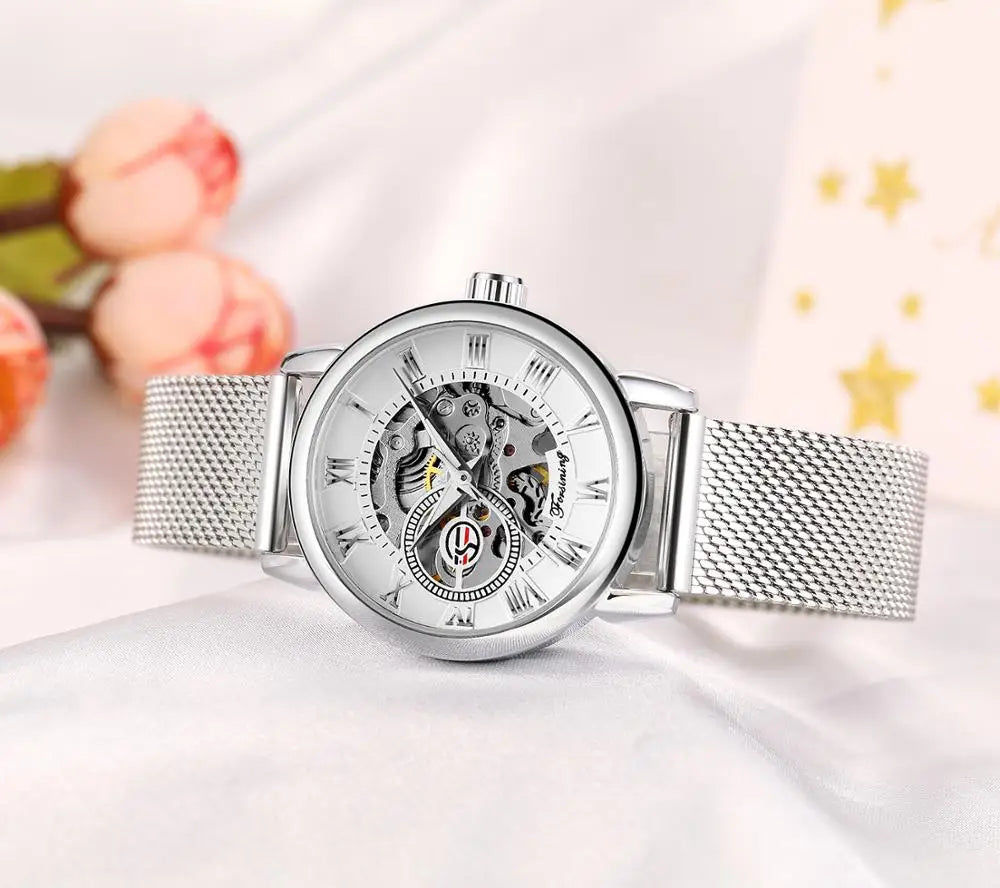 Reloj Mujer FORSINING Fashion Woman Watch Mechanical Automatic Movement Wristwatch Mesh strap Band Female Mechanical Watch Hot