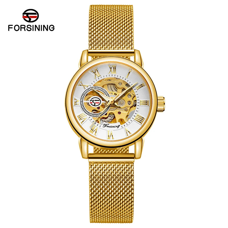 Reloj Mujer FORSINING Fashion Woman Watch Mechanical Automatic Movement Wristwatch Mesh strap Band Female Mechanical Watch Hot