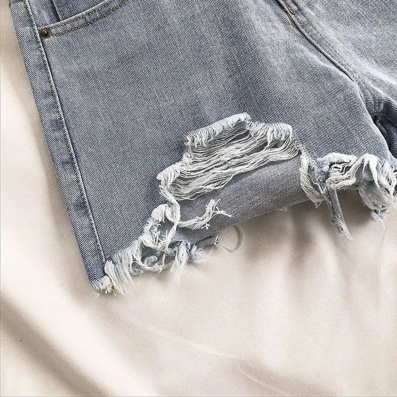Casual High Waist Denim Shorts Women Summer Pocket Tassel Hole Ripped jeans Short Female Femme Short Pants Women