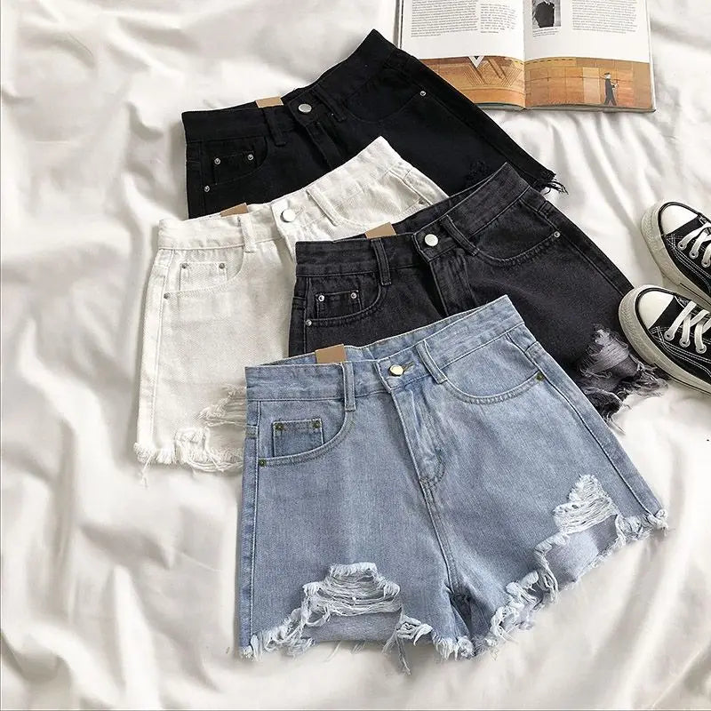 Casual High Waist Denim Shorts Women Summer Pocket Tassel Hole Ripped jeans Short Female Femme Short Pants Women Wofashion.xyz