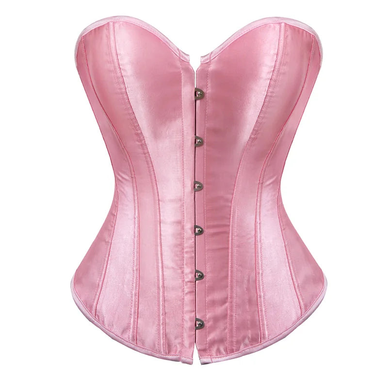 Sexy Satin Overbust Corset Top Lace Bowknot Decorated Clubwear Showgirl Body Shaper Plus Size