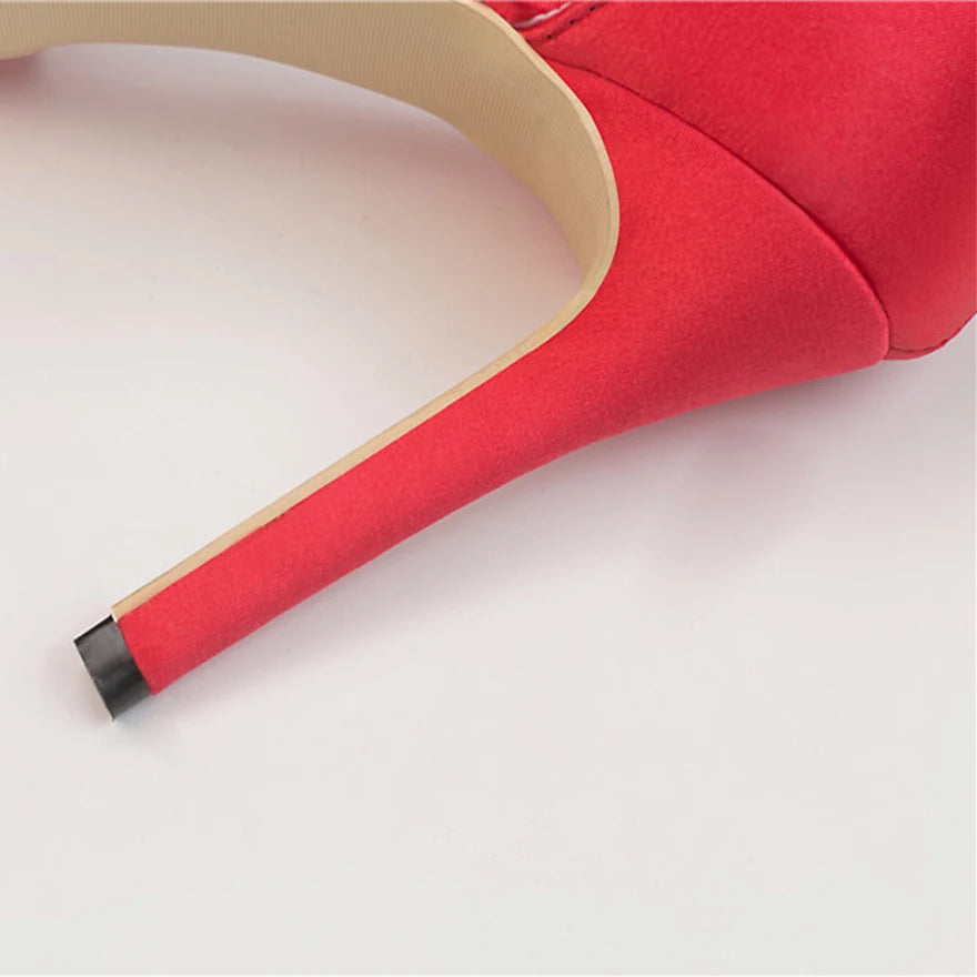 2025 New Elegant Pearl Metal Buckle High Heels Women Sandals Korean Fashion Soft Silk Pointed Ladies Shoes Party Sandals Shallow