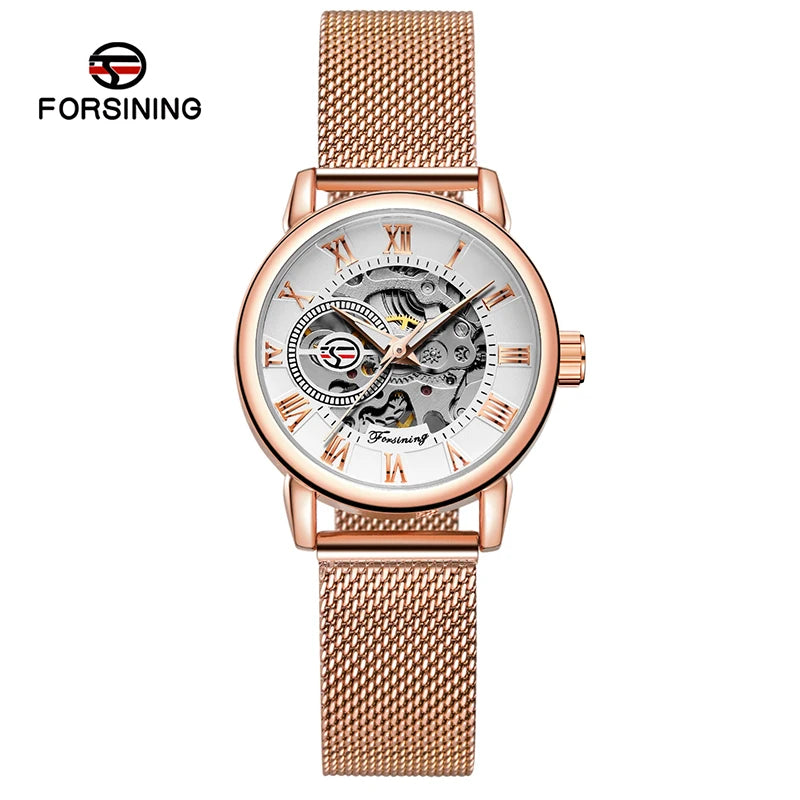 Reloj Mujer FORSINING Fashion Woman Watch Mechanical Automatic Movement Wristwatch Mesh strap Band Female Mechanical Watch Hot