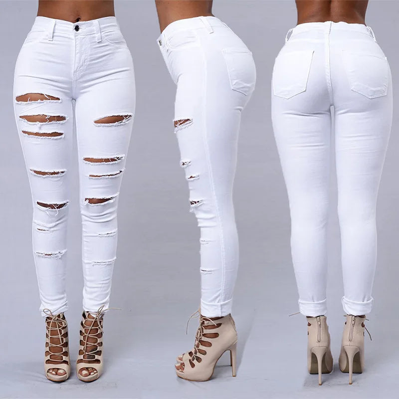Hot sale ripped jeans for women sexy skinny denim jeans fashion street casual pencil pants female spring and summer clothing Wofashion.xyz