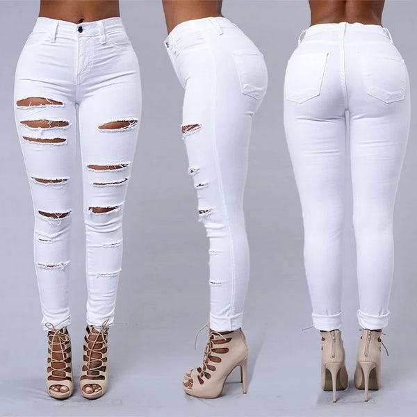 Hot sale ripped jeans for women sexy skinny denim jeans fashion street casual pencil pants female spring and summer clothing Wofashion.xyz