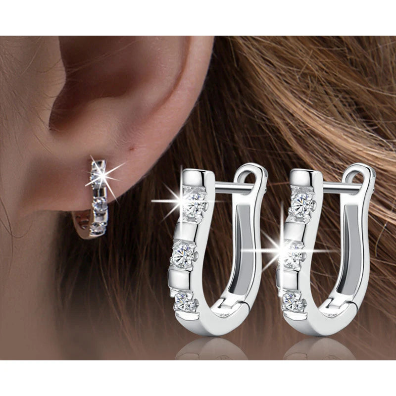 LByzHan Authentic 925 Sterling Silver Pendientes Earrings Harp Zircon Studs HorseShoe Earrings For Women Wedding Gift Wofashion.xyz
