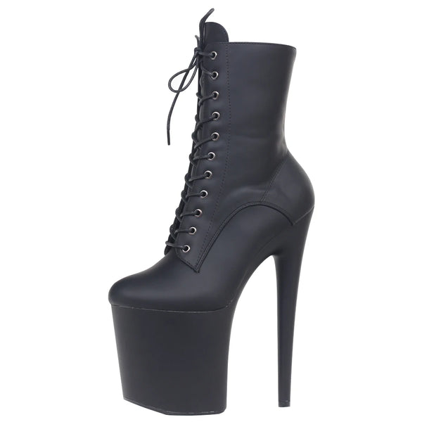 JIALUOWEI INS Style 20CM Extreme High Heels Platform Boots Lace Up Sexy Pole Dancing Ankle Boots Side Zip 5-12 Wofashion.xyz