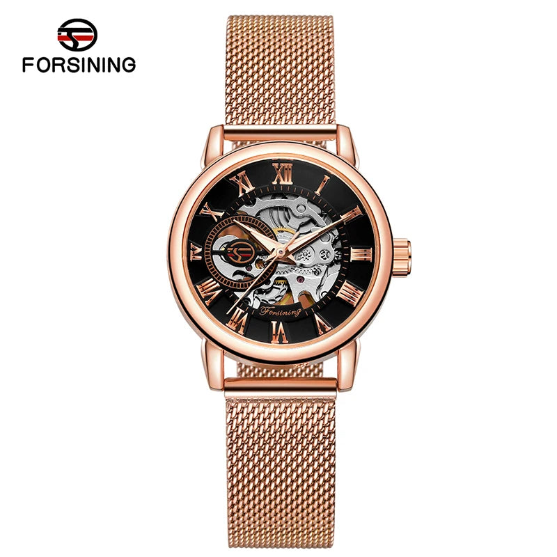 Reloj Mujer FORSINING Fashion Woman Watch Mechanical Automatic Movement Wristwatch Mesh strap Band Female Mechanical Watch Hot