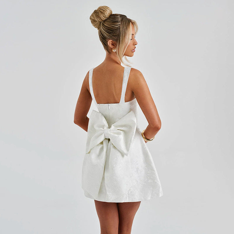 White Jacquard Pleated Evening Party Dress Women Robes Backless Elegant Sexy Dress Bodycon Summer Mini Dress Vestidos