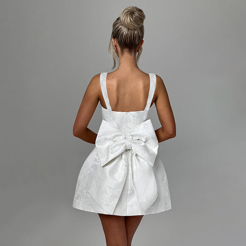 White Jacquard Pleated Evening Party Dress Women Robes Backless Elegant Sexy Dress Bodycon Summer Mini Dress Vestidos