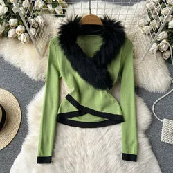 Women's Knitted Midi Dr Pure Color Long Sve Slim Fit High Waist V-Ne Korean Sle Faionable Autumn Winter Dr