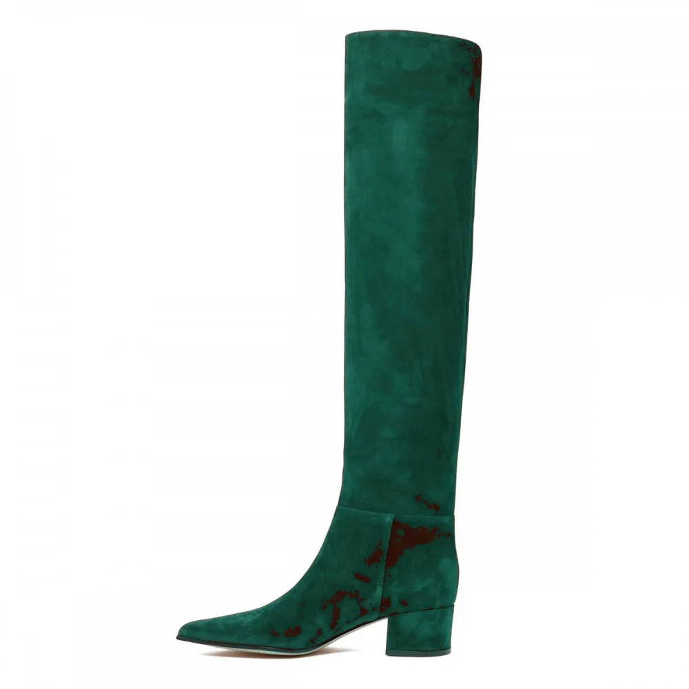 Ladies' Autumn and Winter Suede Thick High-heeled Oversized Knee High Boots, European and American Sexy Versatile Sleeve Boots