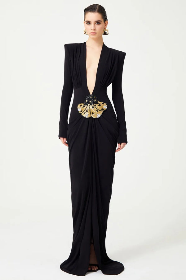 2025 New Spring Women Long Sleeve Deep V-Neck Bodycon Long Dress Elegant Evening Party Celebrate Cocktail Outfit Vestido Wofashion.xyz