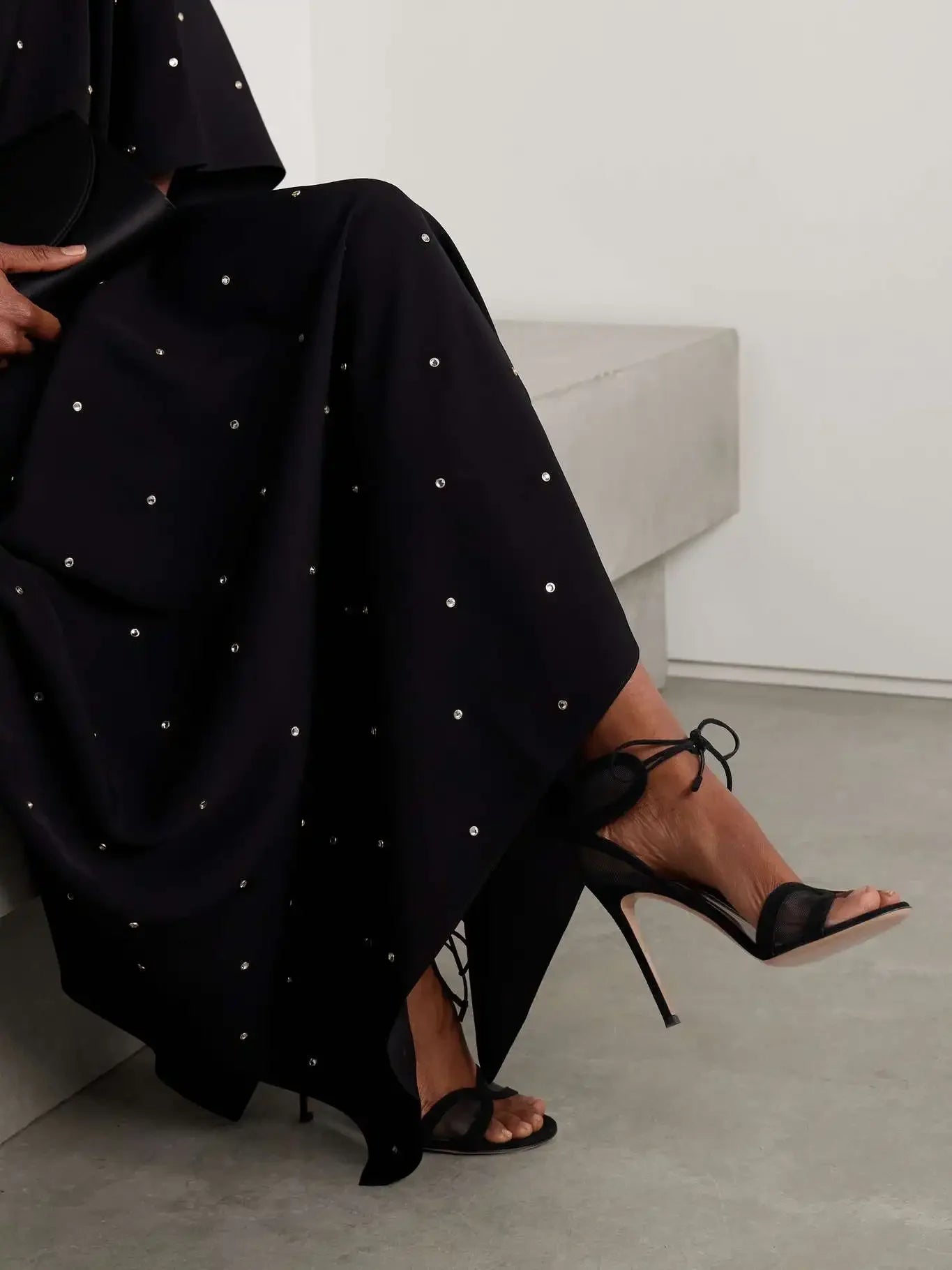 European and American Women's Summer Sexy High-heeled Fashion Week Runway Show Hollow Mesh Cross Strap Banquet Sandals