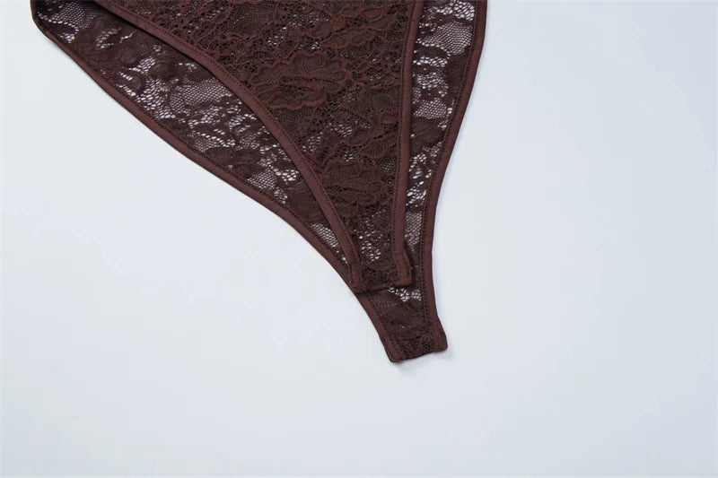 Mozision Lace See Through Sexy Two Piece Set Women Elegant Off-shoulder Backless Bodysuit And Maxi Skirt Matching Club Dress Set