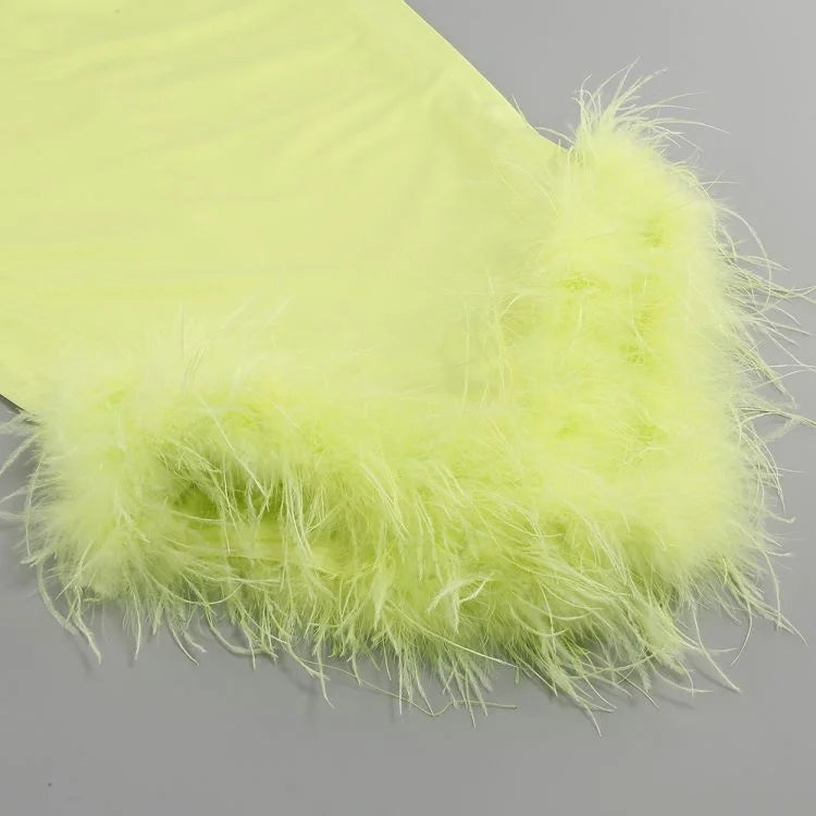 Mozision Elegant Spaghetti Strap Feather Midi Dress For Women Robe Fashion Sexy Backless Bodycon Club Party Dress Vestido