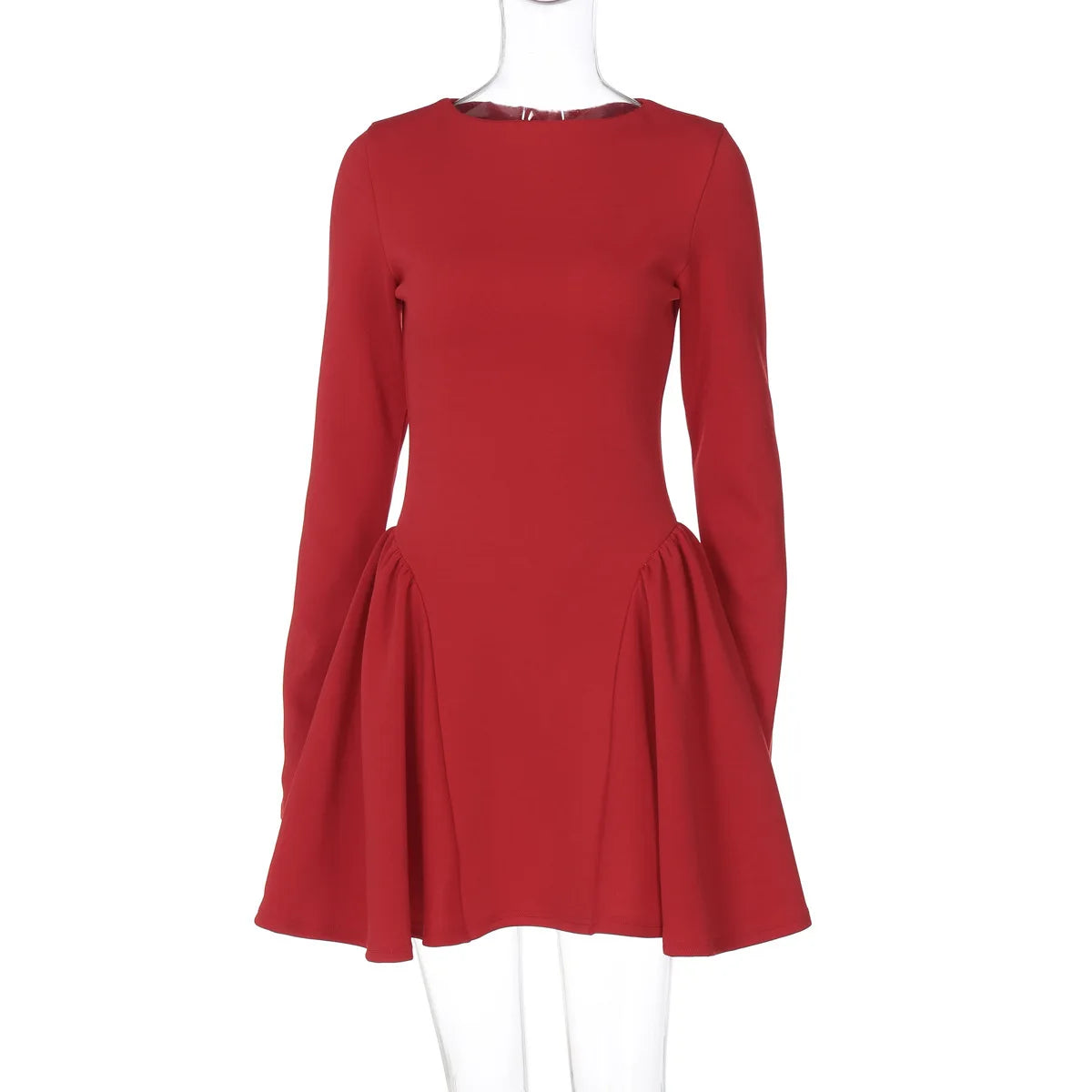 NIDANSSI Red Long Sleeve Evening Party Dress Women 2024 Pleated Robes Elegant Sexy Dress Bodycon Mini Winter Dress Vestidos