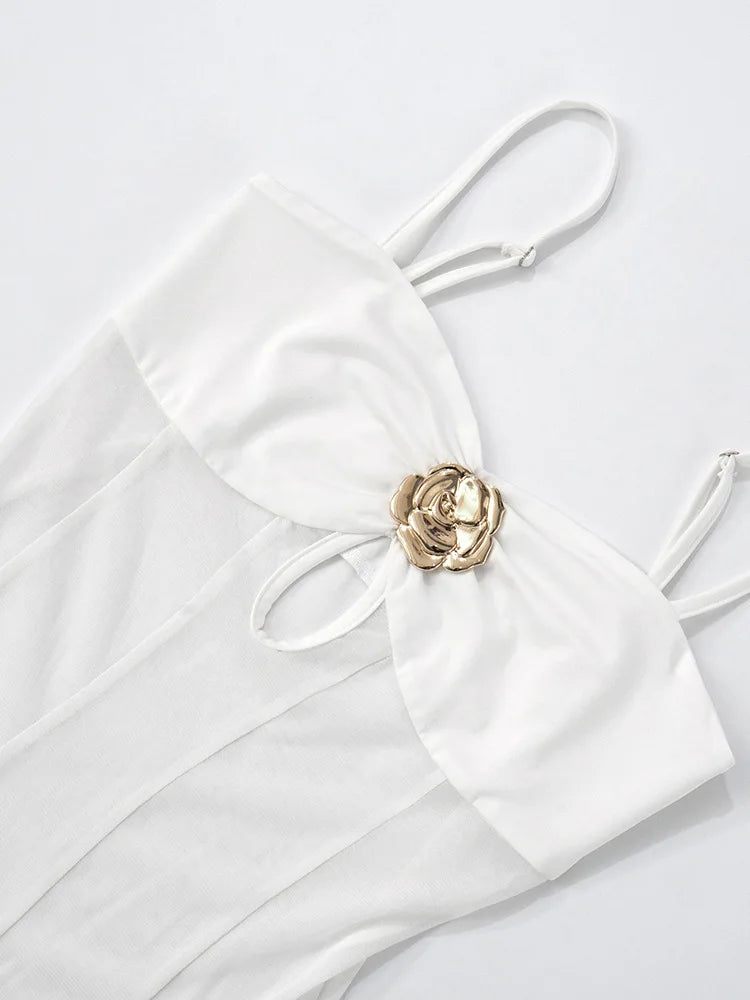 Mozision See Through Spaghetti Strap Sexy Maxi Dress For Women Gown Summer New Metal Buckle Sleeveless Backless Beach Long Dress