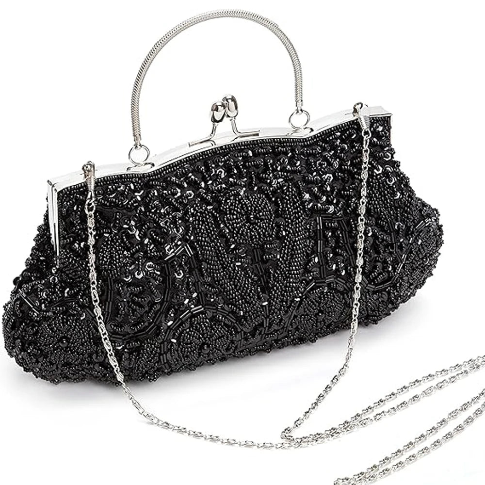 Fashion Retro Women Evening Bags Beaded Ladies Clutch Purse Shoulder Chain Wedding Party Women's Handbag Purses and Handbags