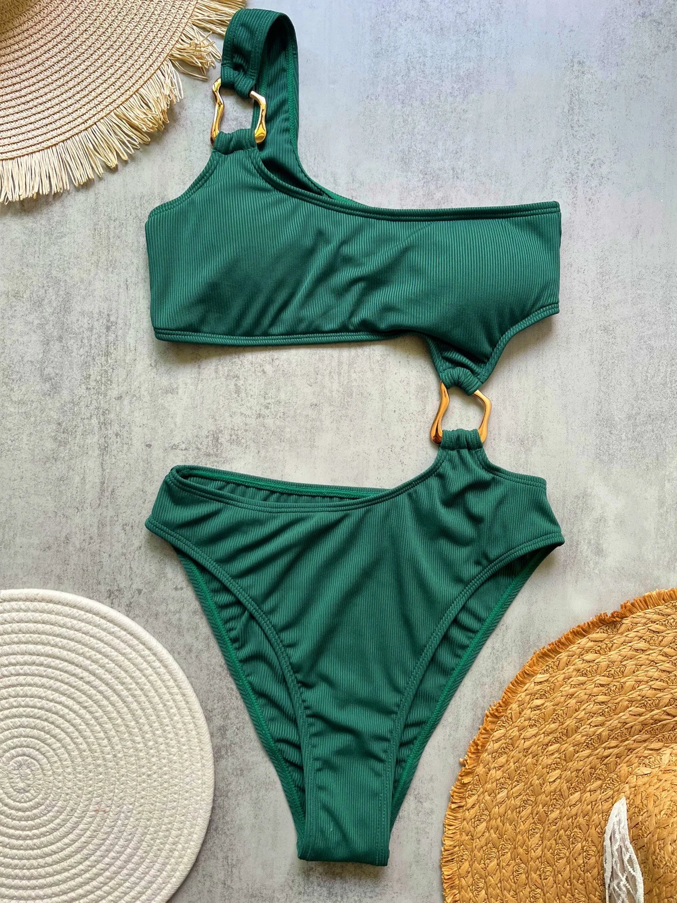 2025 new irregular metal accessories bikini one-piece swimsuit beach ladies swimsuit Wofashion.xyz
