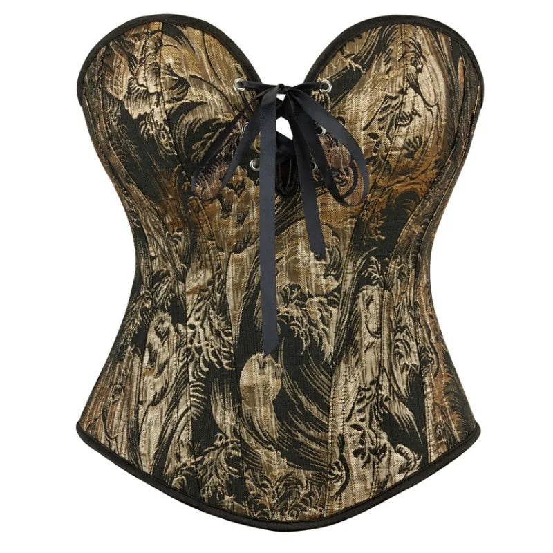 Women Fashion Push Up Corset Top Vintage Black Gold Lace Up Overbust Bustiers Burlesque Sexy Corselet Lingerie Wofashion.xyz