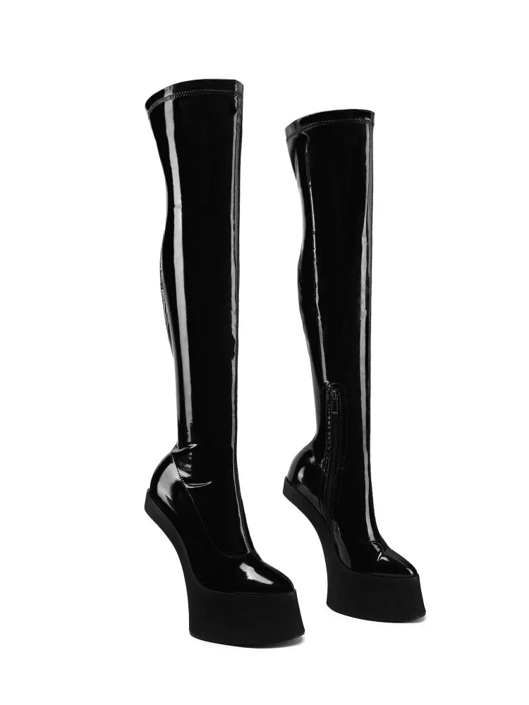 2025 European and American women's fashion opposite sex tailless design dance runway short bootswith side zipper knee high boots