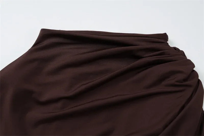 Irregular Ruched Sexy Maxi Dress For Women Elegant Autumn Inclined Shoulder Pleated Club Party Long Dresses Female