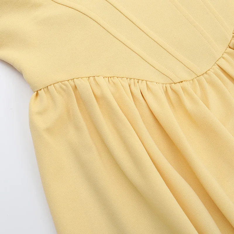 NIDANSSI Yellow Strapless Backless Evening Party Dress Women Pleated Bodycon Elegant Sexy Dress Midi Long Summer Dress Vestidos