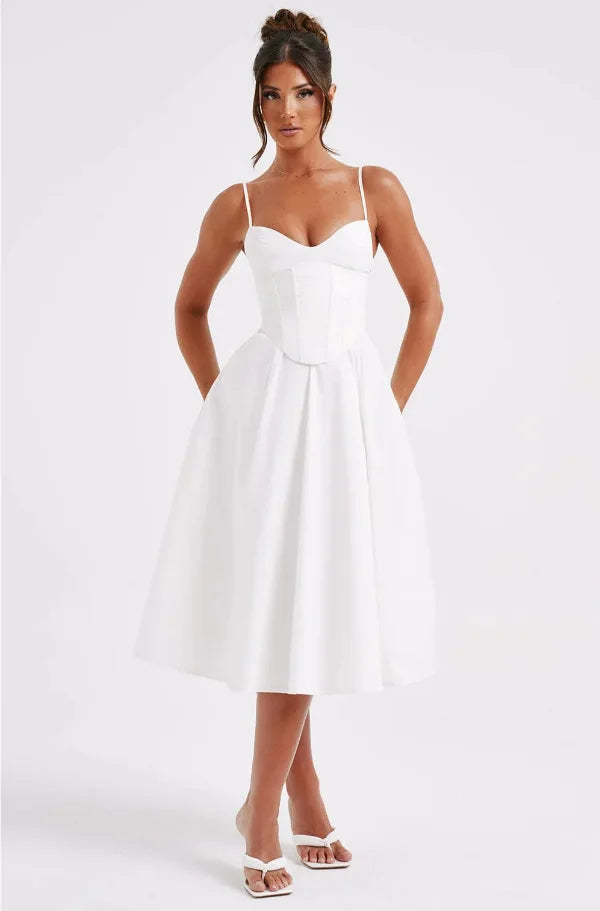 NIDANSSI White Slim Backless Robes Evening Party Dress Women Pleated Bodycon Elegant Sexy Dress Midi Long Summer Dress Vestidos