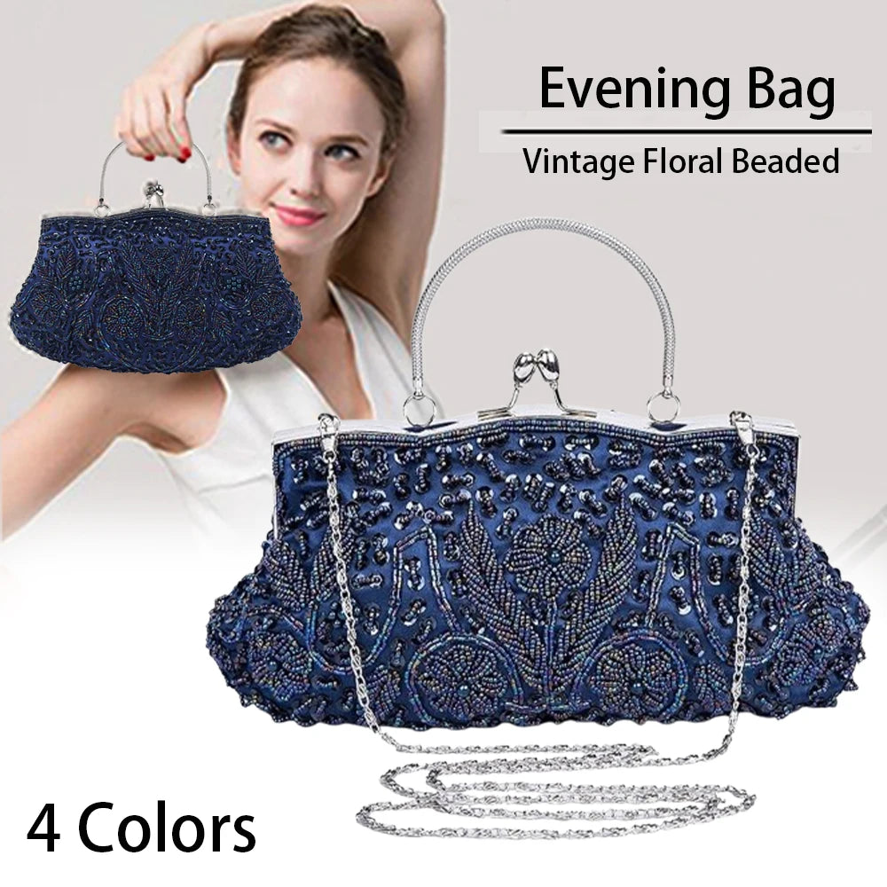 Fashion Retro Women Evening Bags Beaded Ladies Clutch Purse Shoulder Chain Wedding Party Women's Handbag Purses and Handbags Wofashion.xyz