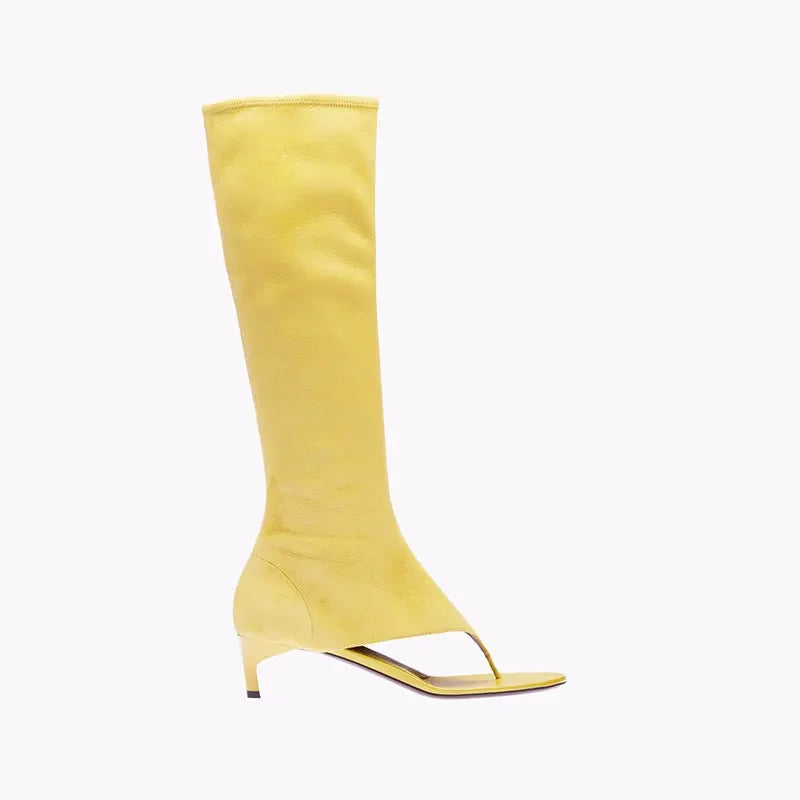 2023 Women's European and American Fashion Designer Brand Slim Heel Runway Shoes with Toe Clip and Knee Side Zipper High Boots