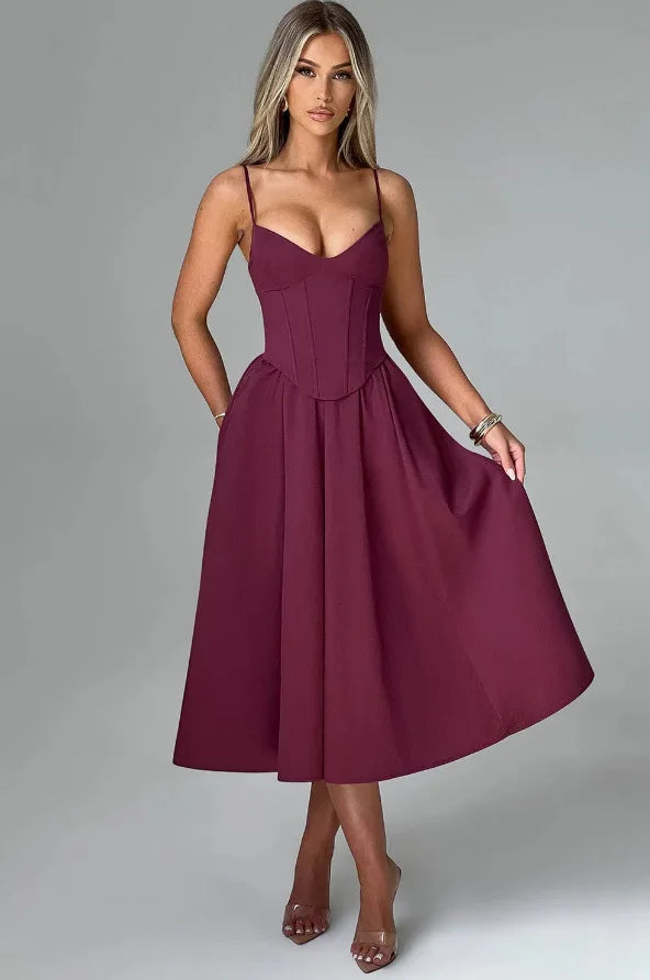 NIDANSSI White Slim Backless Robes Evening Party Dress Women Pleated Bodycon Elegant Sexy Dress Midi Long Summer Dress Vestidos