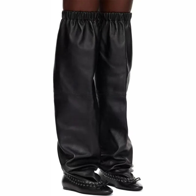 2025 Early Autumn New European and American Fashion Show Niche Fashion Slimming Wide Tube Height Increasing Pleated Pile Boots