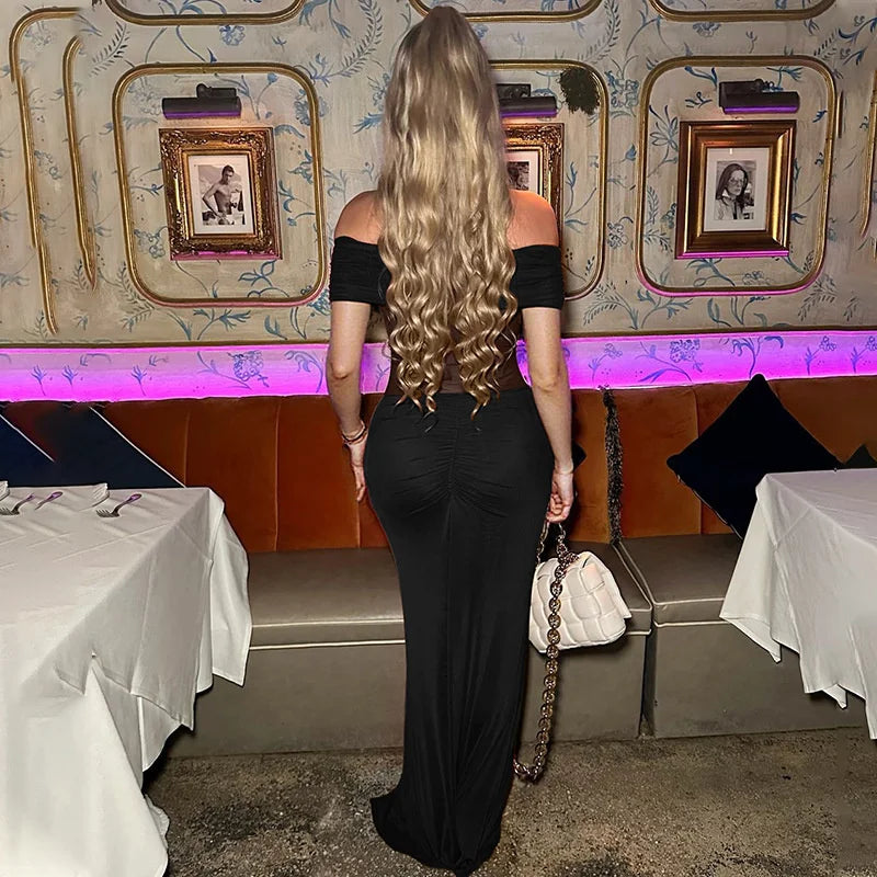 Mozision Off-shoulder Backless Sexy Maxi Dress Women Summer Fashion Strapless Sleeveless See Through Club Party Long Dress