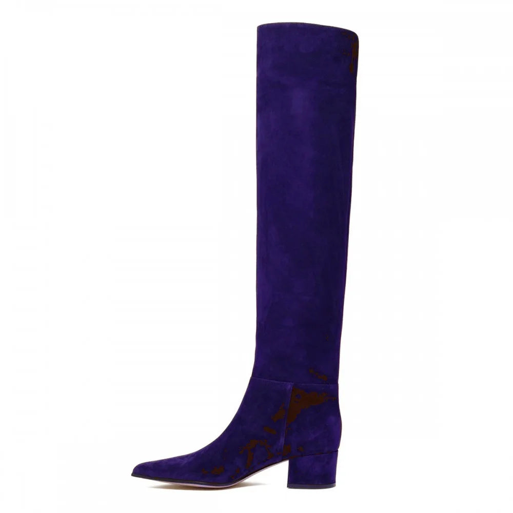 Ladies' Autumn and Winter Suede Thick High-heeled Oversized Knee High Boots, European and American Sexy Versatile Sleeve Boots