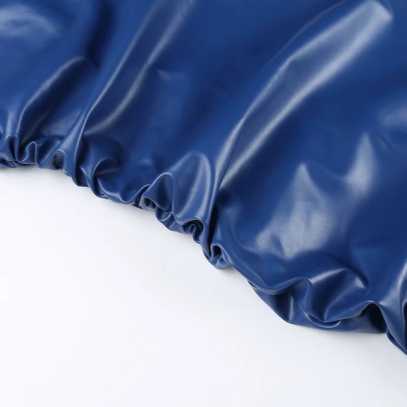 Mozision Winter New Sleeveless PU Leather Mini Dress For Women Robe Turtleneck Bodycon Ruched Sexy Short Dress Vestido