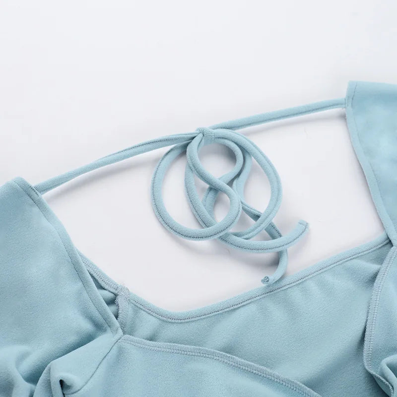 NIDANSSI Lantern Long Sleeve Backless Lace Up Autumn Dress Women Robes Elegant Evening Party Dress Bodycon Mini Dress Vestidos