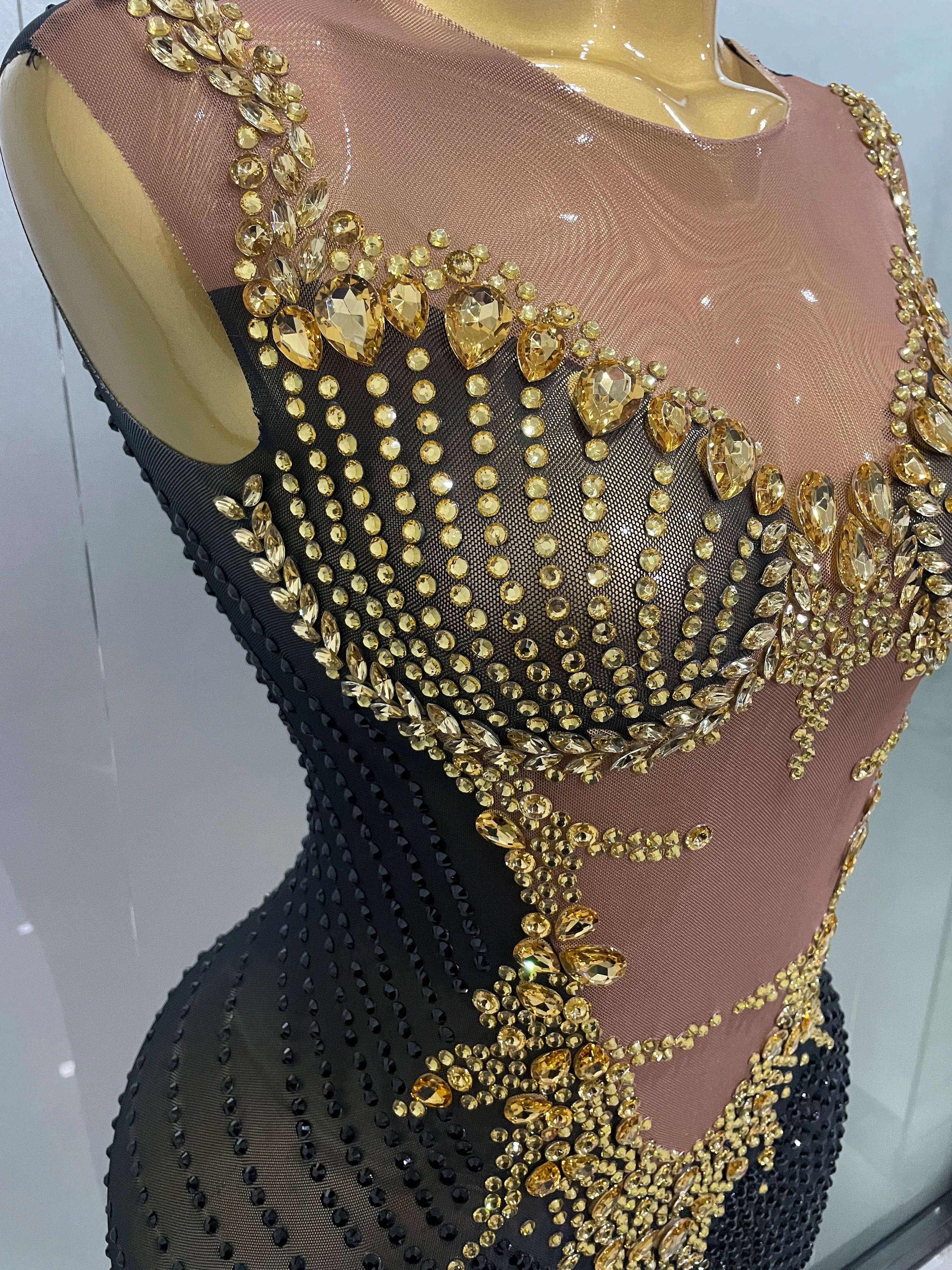 Sexy Sparkly Rhinestones Sleeveless Long Dress 2025 New Women Birthday Celebrate Evening Photo Shoot Stage Performance Costume