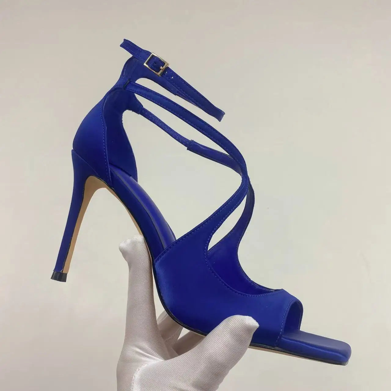 2025 Women's Spring/Summer New Style Glitter Material Fairy Style Cross Buckle with Stiletto High Heels and Open Toed Sandals