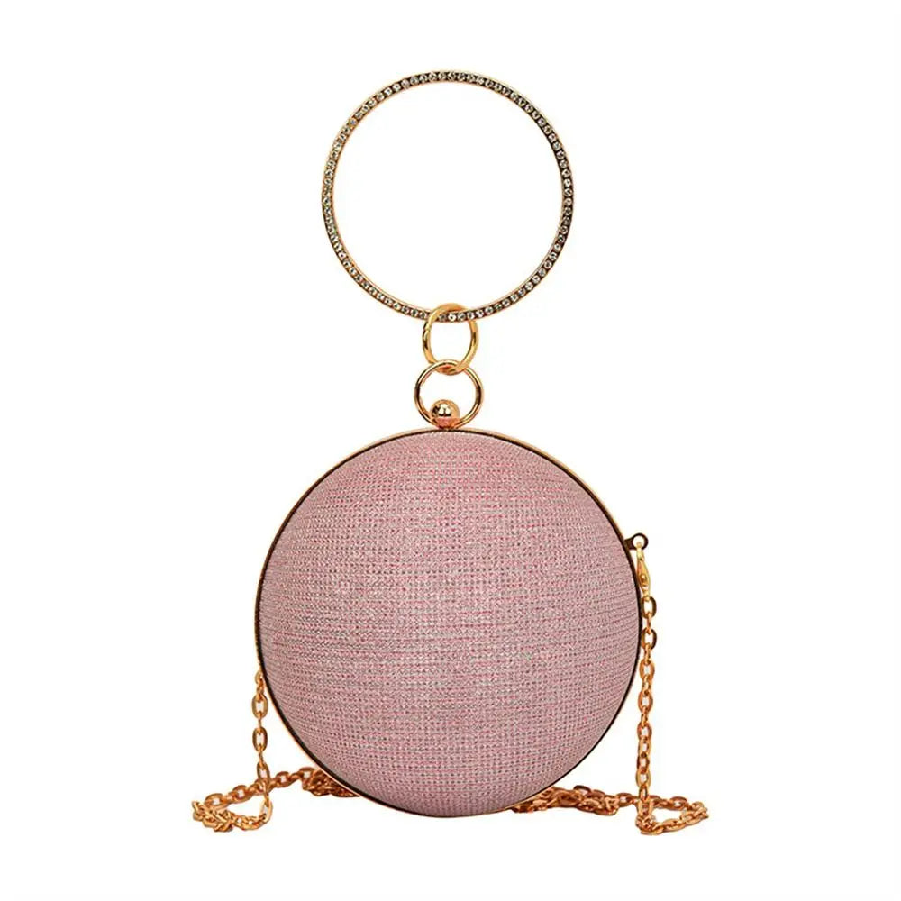 Fashion Circular Evening Bag Luxury Wedding Party Shoulder Bags Elegant Rhinestone Decorative Chain Banquet Clutch Handbags