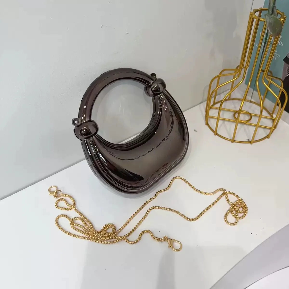 Mini Golden Evening Bag Purses and Handbags Luxury Designer Shoulder Bags Funny Shape Party Wedding Acrylic Knot Clutch Purse