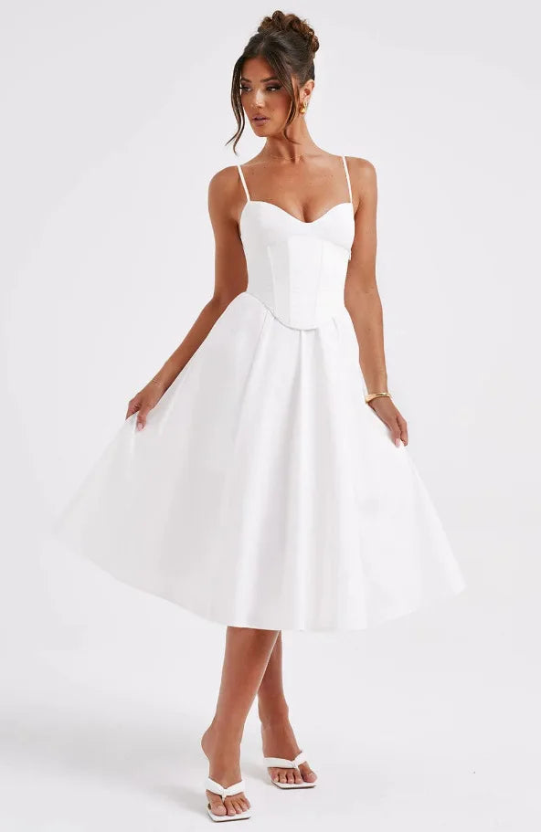 NIDANSSI White Slim Backless Robes Evening Party Dress Women Pleated Bodycon Elegant Sexy Dress Midi Long Summer Dress Vestidos