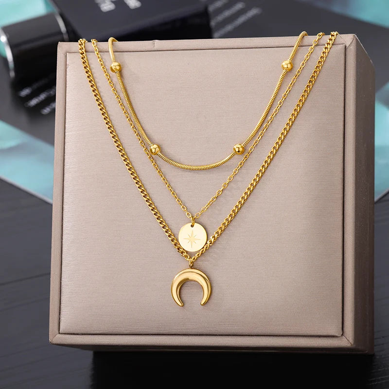 Double Layer Hollow Clavicle Chain Stainless Steel Necklace For Women Punk Hip-Hop Streetwear Jewelry Dropshipping