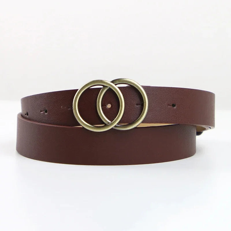 Leisure Double Ring Women Belt Fashion Waist Belt PU Leather Metal Buckle Heart Pin Belts For Ladies Dress Jeans Wild Waistband