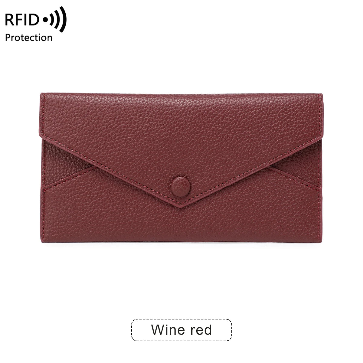 RFID Anti-Theft Purse for Women, Lychee Print, Soft Leather, Envelope Long Wallet, Ultra-thin, Portable, Simple Hand Bag
