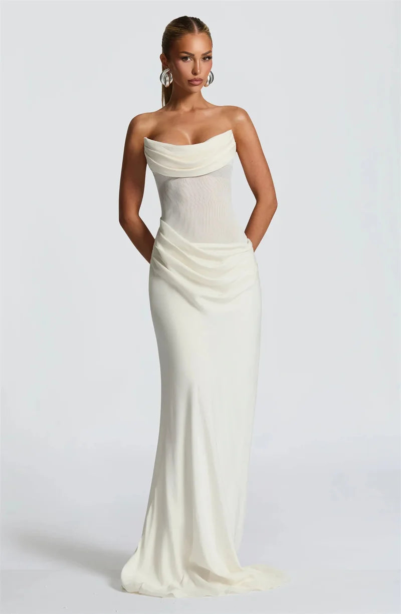 Mozision Off-shoulder Backless Sexy Maxi Dress Women Gown Elegant Scarf Collar Strapless Sleeveless Bodycon Club Party Dresses