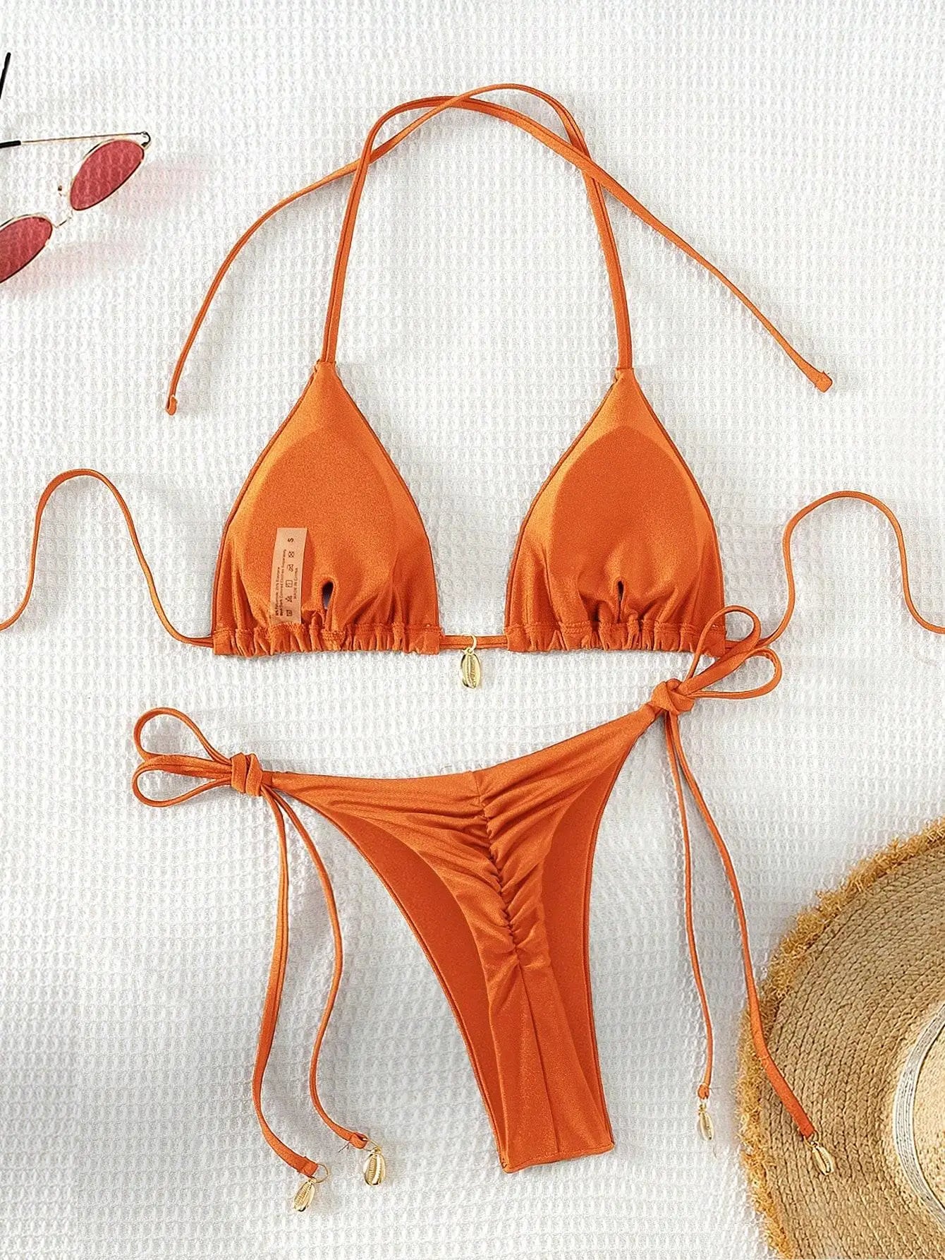 2025 new women's swimsuit printed halter neck hanger bikini subsystem belt hot spring beach swimsuit