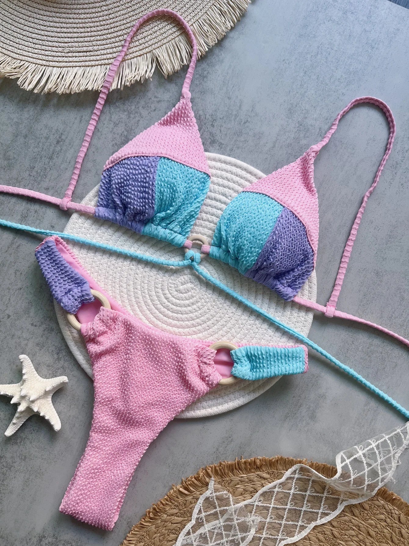 2025 Women's Swimming Suit Spliced New Solid Color Bikini Split Swimsuit